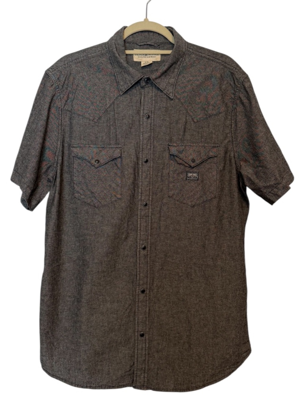 Denim & Supply Ralph Lauren Pearl Snap Short Sleeve Shirt Size XL Gray